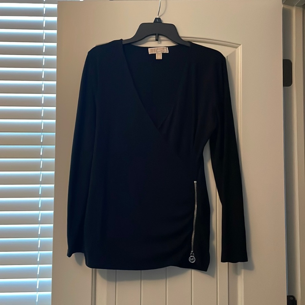 Michael Kors black v neck shirt with side zipper size M